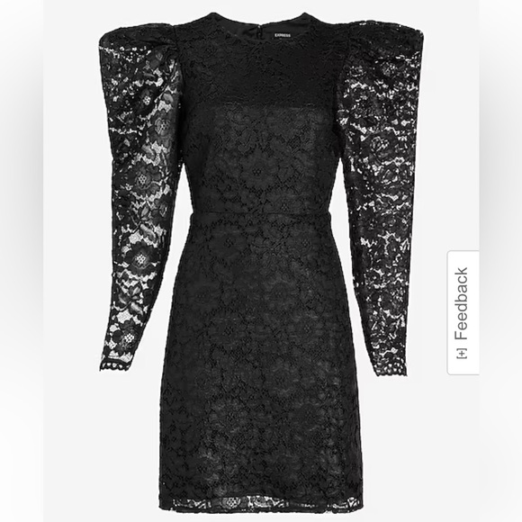 Express Lace Puff Sleeve Fit And Flare Dress Black Size Small - Picture 3 of 12